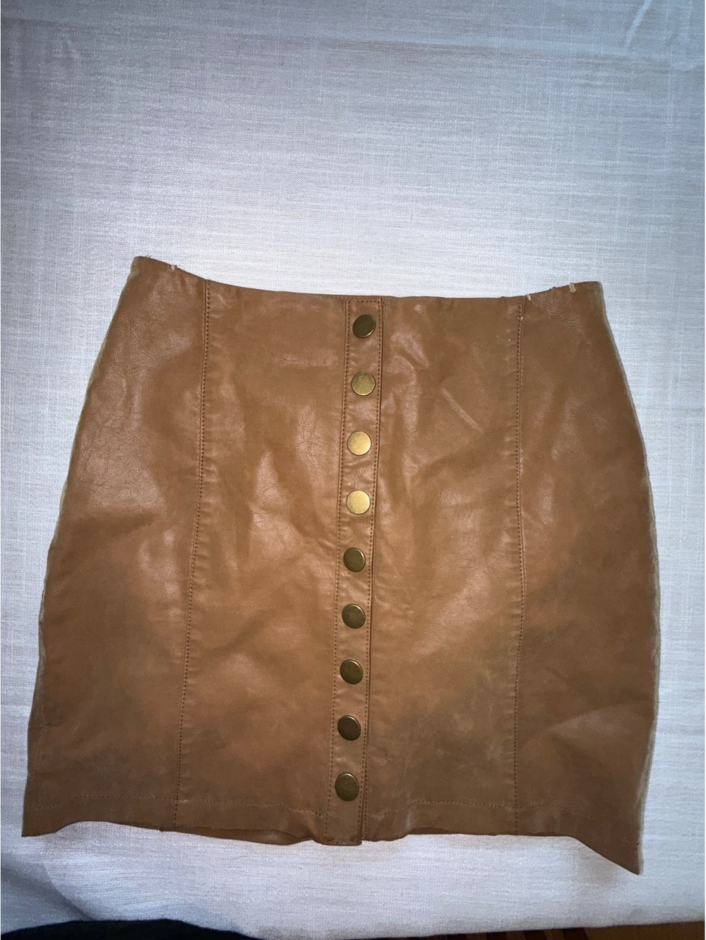 Free People Brown Faux Leather Button Front Mini Skirt